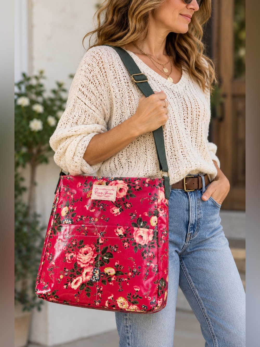 Candy Flowers Floral Coated Canvas Crossbody Messenger Bag Cottagecore